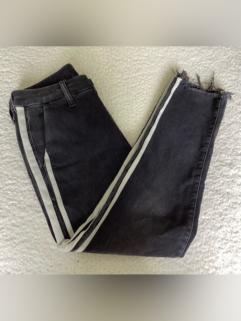 MOTHER Shaker Prep Fray Jeans Side Stripe Raw Hem Charcoal Size 28